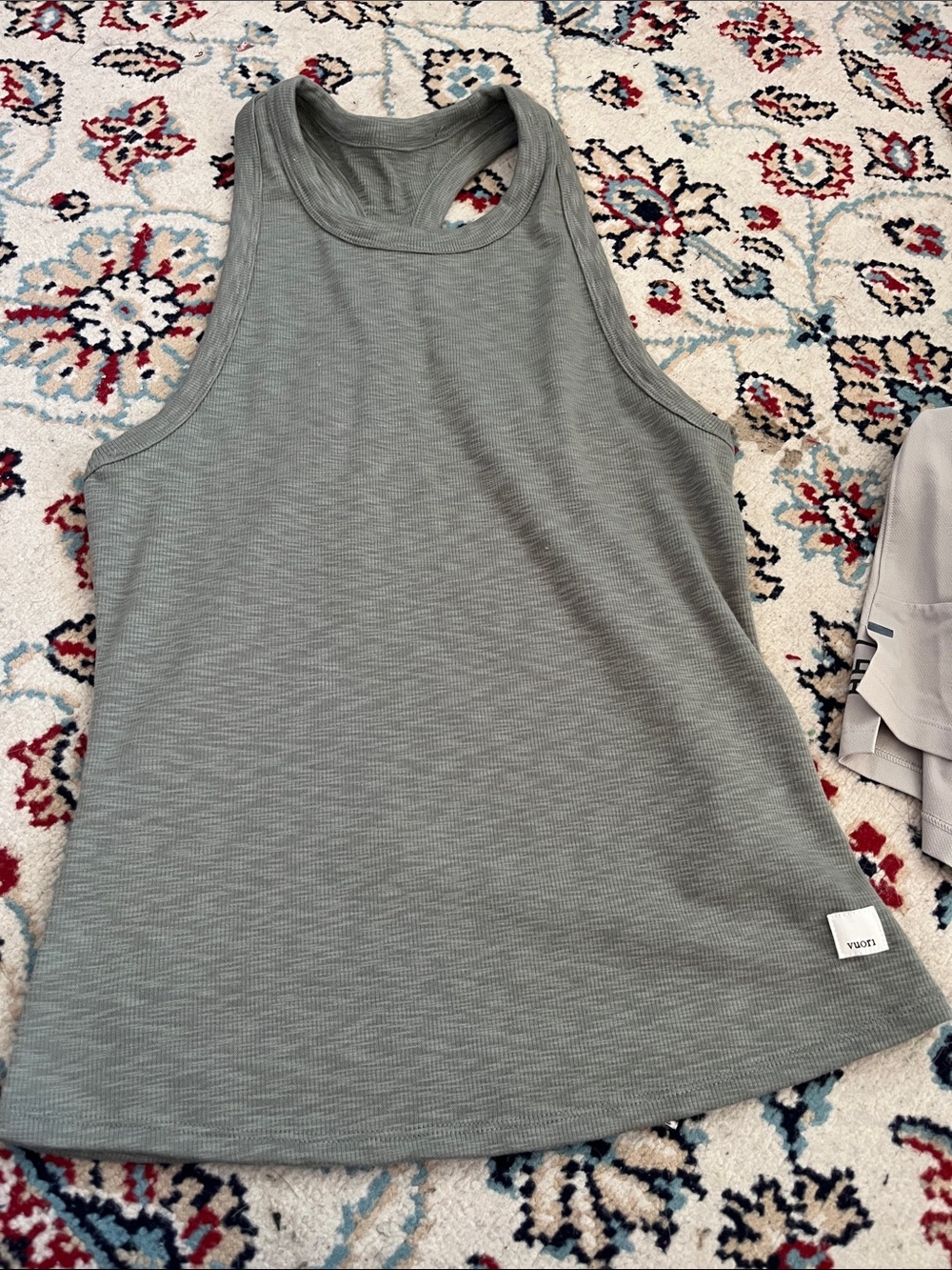 Vuori Olive Gray Ribbed Racerback Tank